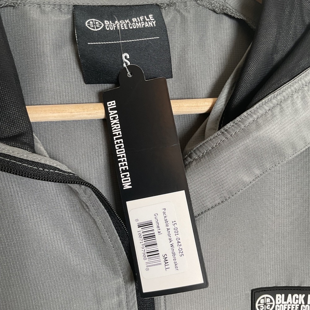 Black Rifle Coffee Company Packable Anorak Windbreaker Gunmetal SMALL - Picture 3 of 12